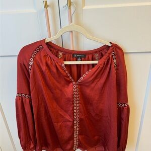 INC International Concepts Red 3/4 Sleeve Blouse with silver detailing